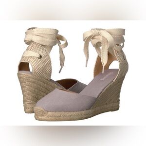 Soludos Tan and Cream Espadrille Wedges
